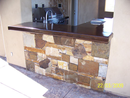 Flagstone Tile Outdoor Kitchen Flagstone Tile with Stamped Concrete, Stainless Steel